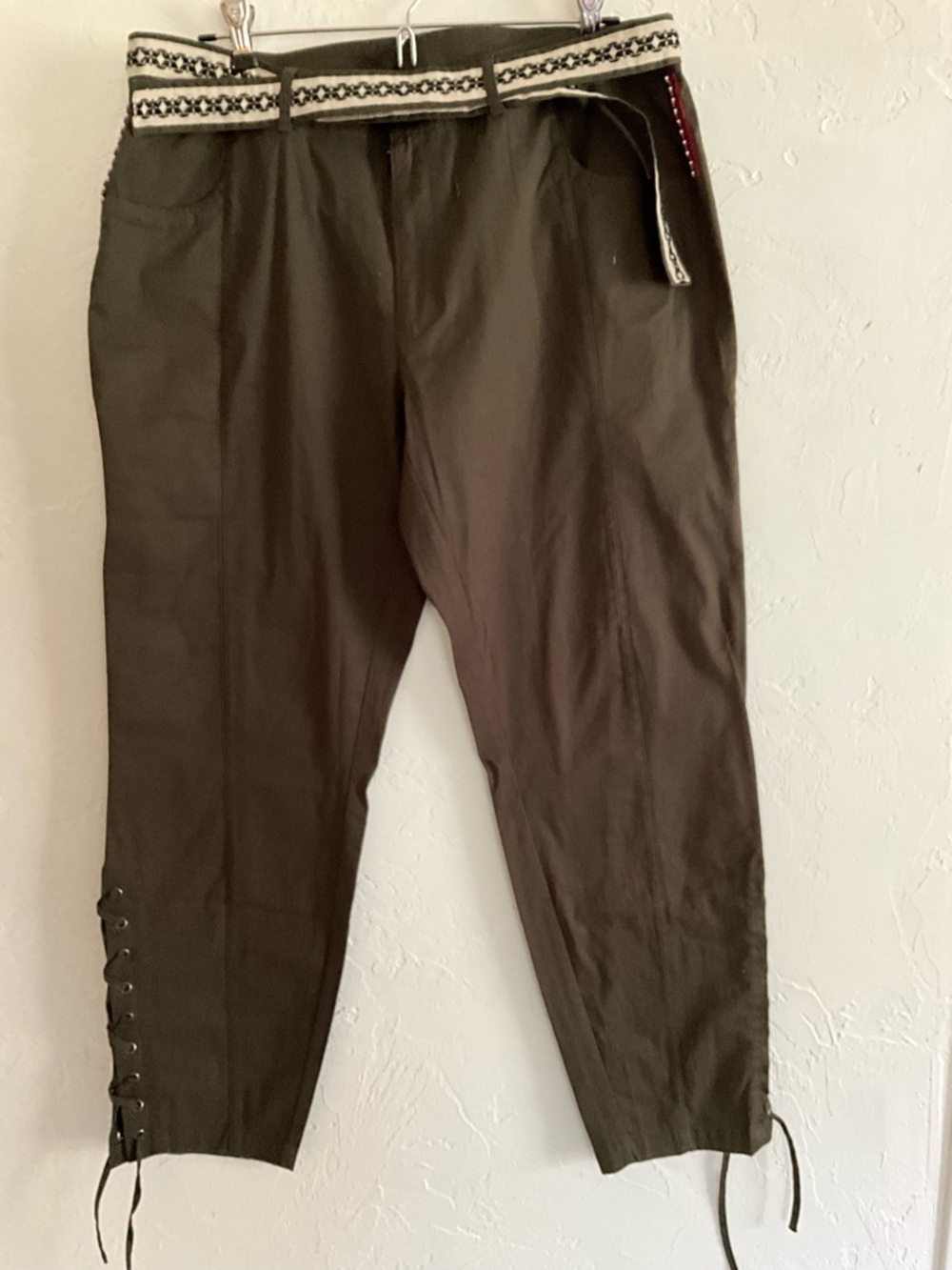 Boundless North Olive Green Lace Up Ankle Utility Pants with Belt 31